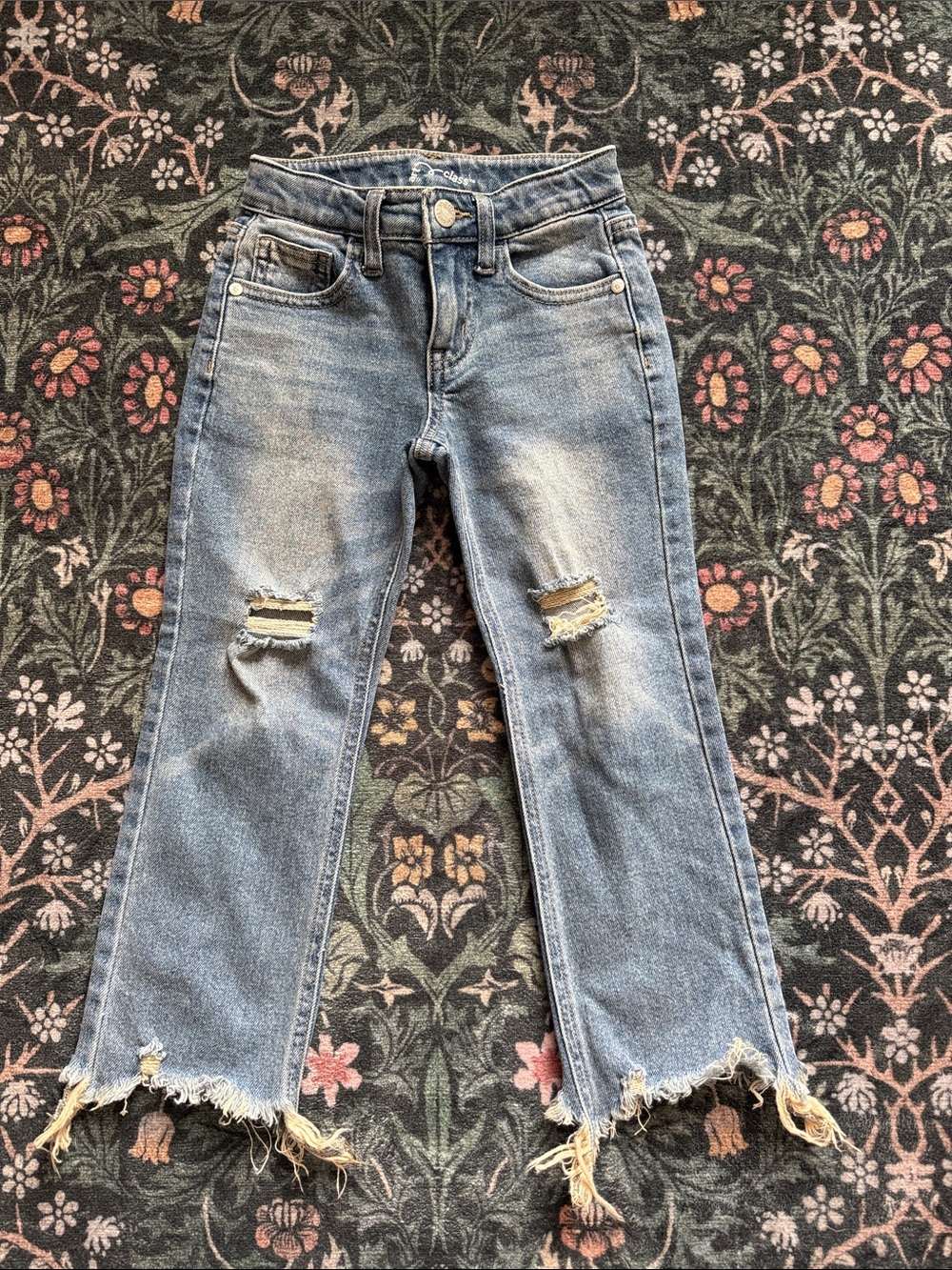 Girls Distressed Stretchy Waist Jeans Size 5